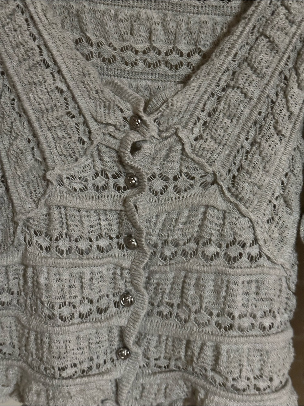 Free People Cream Openwork Button-Front Cardigan